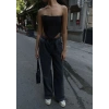 Kadın Arkadan Yırtmaçlı Jeans Kot Palazzo Pantolon - Siyah
