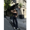 Kadın Arkadan Yırtmaçlı Jeans Kot Palazzo Pantolon - Siyah