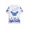 Kadın Asit Yıkamalı Oversize Tişört Bisiklet Yaka Kısa Kol T-shirt - Beyaz