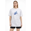 Kadın Asit Yıkamalı Oversize Tişört Bisiklet Yaka Kısa Kol T-shirt - Beyaz