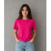 Kadın Basic Pamuklu Tişört Bisiklet Yaka Düz Renk Relaxed Fit T-Shirt - Fuşya