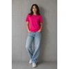 Kadın Basic Pamuklu Tişört Bisiklet Yaka Düz Renk Relaxed Fit T-Shirt - Fuşya