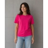 Kadın Basic Pamuklu Tişört Bisiklet Yaka Düz Renk Relaxed Fit T-Shirt - Fuşya