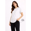 Kadın Basic T-Shirt Kısa Kol Bisiklet Yaka Oval Kesim Tişört - Beyaz
