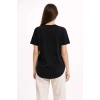 Kadın Basic T-Shirt Kısa Kol Bisiklet Yaka Oval Kesim Tişört - Siyah