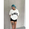 Kadın Baskıkı Bisiklet Yaka T-Shirt - Beyaz