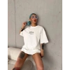 Kadın Baskılı Kısa kol Oversize T-Shirt - Beyaz