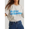Kadın Baskılı Oversize kısa kol T-Shirt - Beyaz
