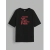 Kadın Baskılı Oversize Kısa kol T-shirt - Siyah