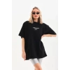 Kadın Baskılı Oversize Kısa kol  T-Shirt - Siyah