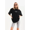 Kadın Baskılı Oversize Kısa kol  T-Shirt - Siyah