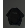 Kadın Baskılı T-Shirt Kısa Kol Bisiklet Yaka Oversize Rahat Kalıp Günlük Tişört   - Siyah