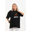 Kadın Baskılı T-Shirt Kısa Kol Bisiklet Yaka Oversize Rahat Kalıp Günlük Tişört   - Siyah