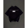 Kadın Baskılı T-Shirt Kısa Kol Bisiklet Yaka Oversize Rahat Kalıp Günlük Tişört   - Siyah