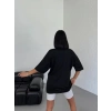 Kadın Baskılı T-Shirt Kısa Kol Bisiklet Yaka Oversize Rahat Kalıp Günlük Tişört - Siyah