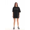 Kadın Baskılı T-Shirt Kısa Kol Bisiklet Yaka Oversize Rahat Kalıp Günlük Tişört - Siyah
