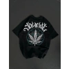 Kadın Baskılı T-Shirt Kısa Kol Bisiklet Yaka Oversize Rahat Kalıp Günlük Tişört   - Siyah