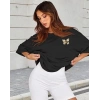 Kadın Baskılı T-Shirt Kısa Kol Bisiklet Yaka Oversize Rahat Kalıp Tişört - Siyah