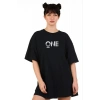 Kadın Baskılı T-Shirt Kısa Kol Bisiklet Yaka Oversize Rahat Kalıp Tişört - Siyah