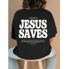 Kadın Baskılı T-Shirt Kısa Kol Bisiklet Yaka Oversize Rahat Kalıp Tişört - Siyah