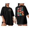 Kadın Baskılı T-Shirt Kısa Kol Bisiklet Yaka Oversize Rahat Kalıp Tişört - Siyah