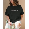 Kadın Baskılı T-Shirt Kısa Kol Bisiklet Yaka Oversize Rahat Kalıp Tişört - Siyah