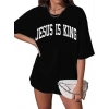 Kadın Baskılı T-Shirt Kısa Kol Bisiklet Yaka Oversize Rahat Kalıp Tişört - Siyah