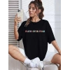 Kadın Baskılı T-Shirt Kısa Kol Bisiklet Yaka Oversize Rahat Kalıp Tişört - Siyah