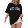 Kadın Baskılı T-Shirt Kısa Kol Bisiklet Yaka Oversize Rahat Kalıp Tişört - Siyah