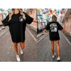 Kadın Baskılı T-Shirt Kısa Kol Bisiklet Yaka Oversize Rahat Kalıp Tişört - Siyah