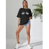 Kadın Baskılı T-Shirt Kısa Kol Bisiklet Yaka Oversize Rahat Kalıp Tişört - Siyah