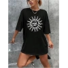 Kadın Baskılı T-Shirt Kısa Kol Bisiklet Yaka Regular Fit Rahat Kalıp Tişört - Siyah