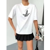 KADIN Baskılı T-Shirt Kısa Kol Bisiklet Yaka Regular Fit Yazlık Tişört - Beyaz