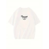Kadın Baskılı Tişört Bisiklet yaka yazlık Kısa Kol oversize t-shirt - Beyaz