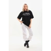 Kadın Baskılı Tişört Kısa Kol Bisiklet Yaka Oversize T-Shirt - Siyah