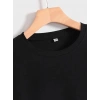 Kadın Baskılı Tişört Kısa Kol Bisiklet Yaka T-shirt - Siyah