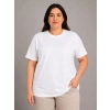 Kadın Battal Big Size Basic Tişört Bisiklet Yaka Rahat Kalıp T-Shirt - Beyaz