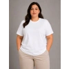 Kadın Battal Big Size Basic Tişört Bisiklet Yaka Rahat Kalıp T-Shirt - Beyaz