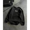 Kadın Bisiklet Yaka 3 İplik pamuklu Baskılı Oversize SweatShirt - Siyah
