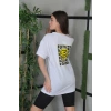 Kadın Bisiklet Yaka Baskılı Kısa kol Oversize T-Shirt - Beyaz