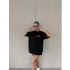 Kadın Bisiklet Yaka Baskılı kısa kol Oversize T-Shirt - Siyah