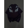Kadın Bisiklet Yaka Baskılı  Kısa kol Oversize T-Shirt - Siyah