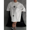 kadın Bisiklet Yaka Baskılı Oversize  Kısa kol T-Shirt - Beyaz