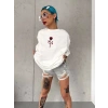 kadın Bisiklet Yaka Baskılı Oversize Kısa kol  T-Shirt - Beyaz