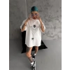 kadın Bisiklet Yaka Baskılı Oversize  Kısa kol T-Shirt - Beyaz