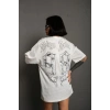 kadın Bisiklet Yaka Baskılı Oversize Kısa kol  T-Shirt - Beyaz