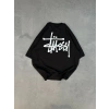 kadın Bisiklet Yaka Baskılı Oversize  Kısa kol T-Shirt - Siyah