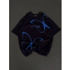 kadın Bisiklet Yaka Baskılı Oversize T-Shirt - Siyah