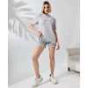 Kadın Bisiklet Yaka Baskılı Slim Fit T-Shirt - Boyalı Gri