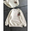 Kadın Bisiklet Yaka Kilim Halı Baskılı 3 İplik Pamuklu Sweatshirt - Beyaz